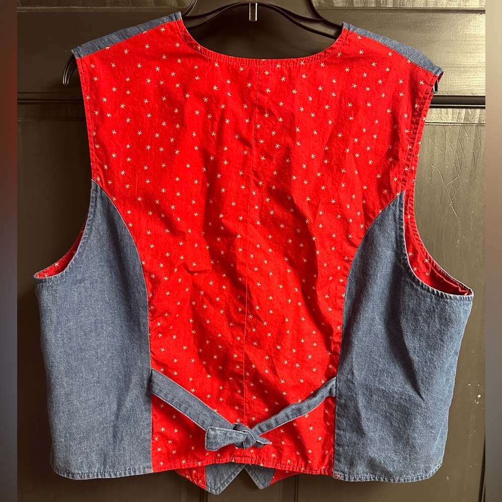 Karen Scott Sport Blue Jean Patriotic Themed Holiday 3-Button Vest Women’s Sz XL - Picture 2 of 11